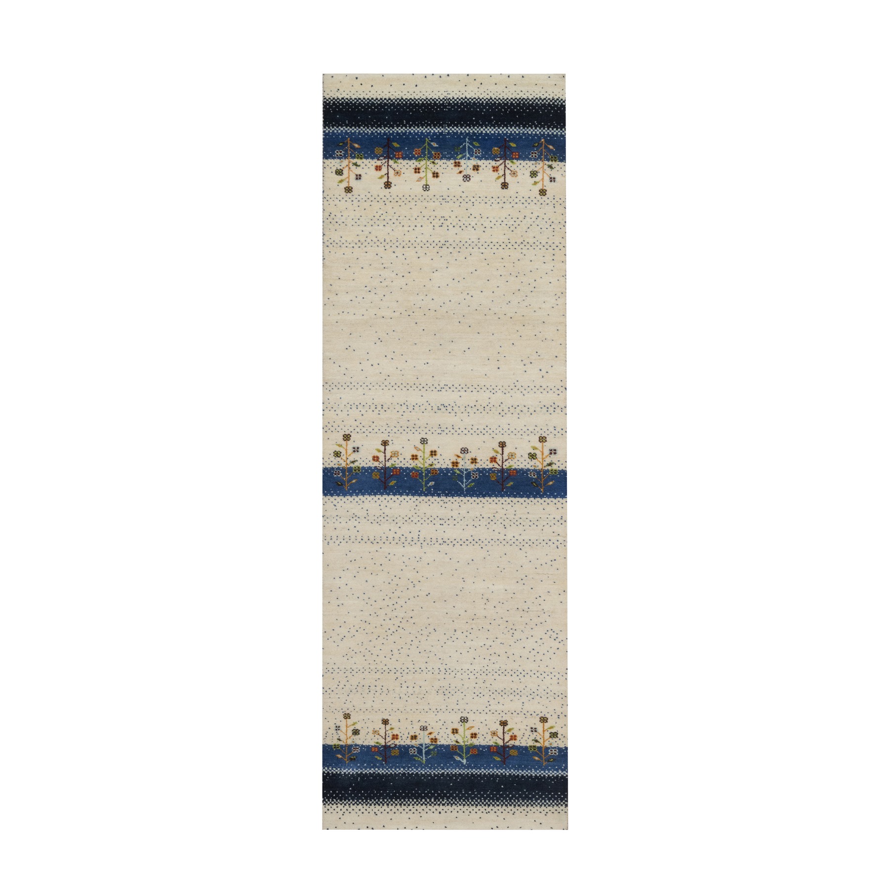 Parchment White, Modern, Tree Design, Lori Buft Gabbeh, Pure Wool, Hand Knotted, Thick and Plush, Soft Pile, Runner, Oriental Rug